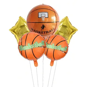 7 Basketball Shaped Aluminum Foil Balloons Set, 22 Inch 4D Basketball Balloon, 18 Inch Basketball Star, Party Decor, Sports Event Decoration