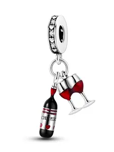 Wine Bottle & Glass Design Charm Pendant, Fashionable Jewelry Accessories for Women & Girls, Trendy All-match & Exquisite Jewelry for Birthday Gift