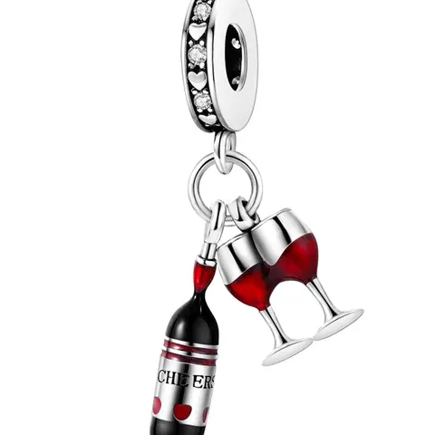 Wine Bottle & Glass Design Charm Pendant, Fashionable Charms, Fashionable Jewelry Accessories for Women & Girls, Trendy All-match & Exquisite Jewelry for Birthday Gift, Diy Pendants, Diy Jewelry Making
