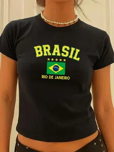 Brasil Graphic Baby Tee - Rio De Janeiro Retro Crop Top