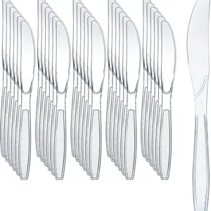 100 Pcs Ultra Transparent Plastic Knives, BPA-Free and Heat-Resistant, Ideal for Parties and Events, Durable Disposable Tableware Set