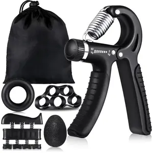 Hengguang 6Pcs Hand Grip Strengthener Kit, Hand Strength Exerciser, Adjustable Resistance 22 to 132Lbs Hand Gripper,Finger Exerciser,Finger Stretcher,Grip Ring & Stress Relief Grip Ball(Black) HENGGUANG