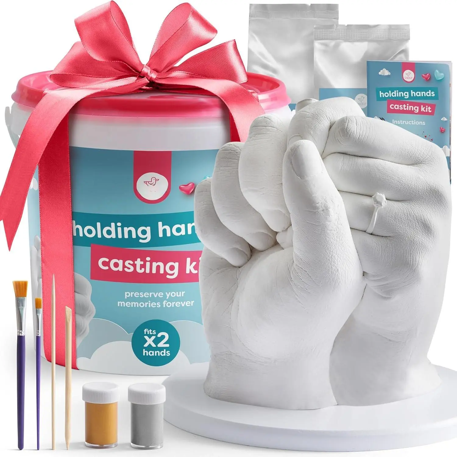Hand Casting Kit with Base & Paints, Holding Hands Sculpture Molding Kit, Hand Mold Kit Couples Activities - Mothers Day Gifts for Mom, Fathers Day, Anniversary, Engagement, Wedding, Birthday