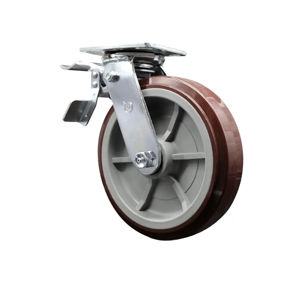 Service Caster SCC-TTL30S820-PPUR Polyurethane Swivel Top Plate Heavy Duty Caster with 8 in. Wheel & Total Lock Brake - 1000 lbs Capacity per Caster