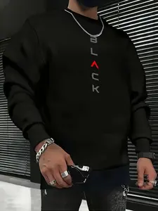 Letter printed hoodie, long sleeved pullover, autumn and winter casual top, men's clothing