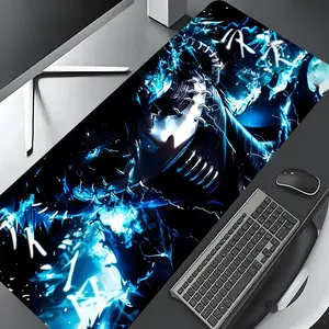 Anime Blue Heroic Warrior Design Large Gaming Mouse Pad,Aesthetic Desktop Decoration Drotection Pad,Washable Rubber Pad Non-Slip Lock Edge Multi-Size Mouse Pad Suitable For Home Office,Good Gift for Family and Friends