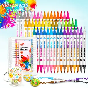 Vibrant Dualtip Acrylic Paint Markers – 96/72/48/24 Color Sets, Brush & Fine Tips for DIY Artwork, Rocks, Shoes & Back to School College Students Customization