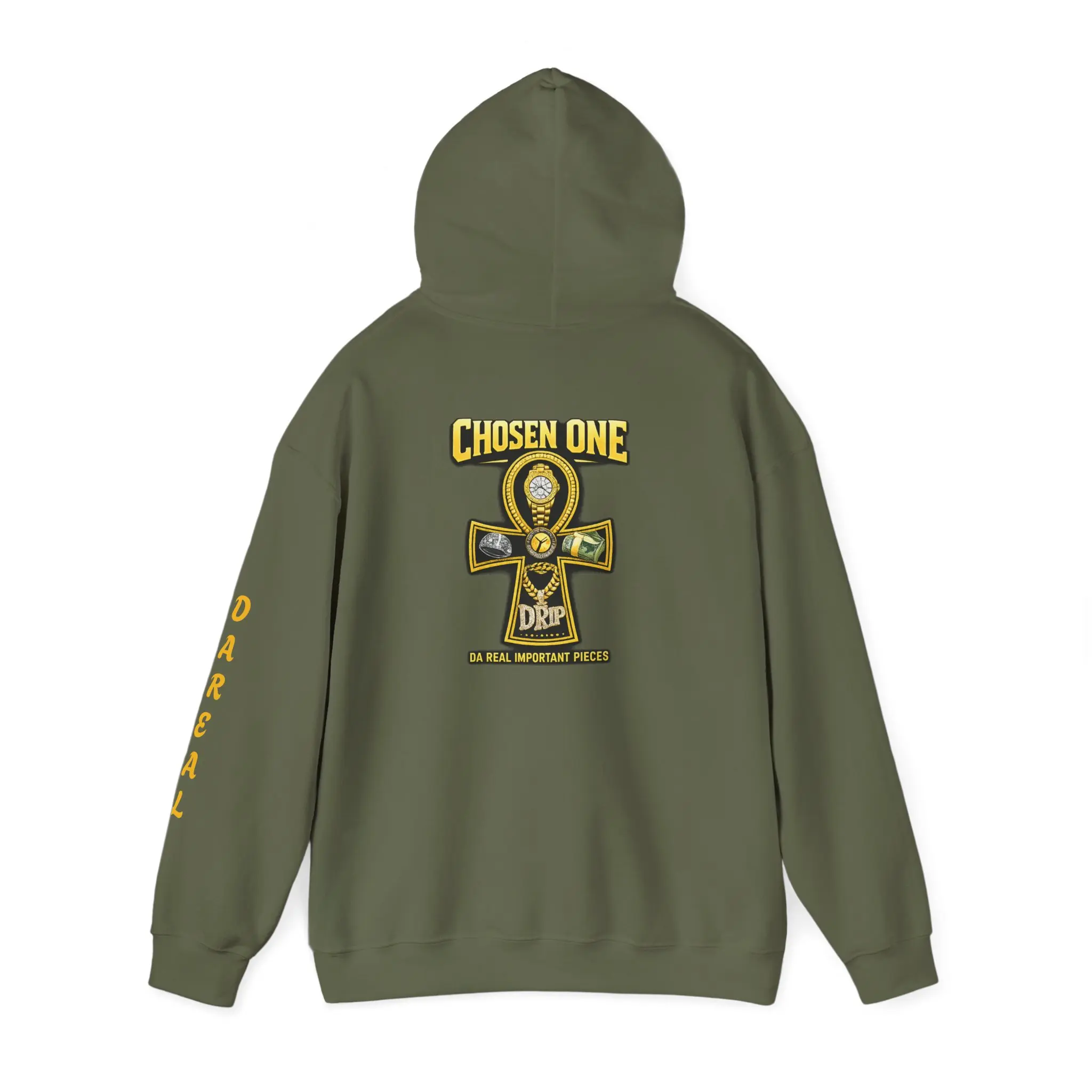 Ankh Emblem D.R.I.P. Hoodie | White Pullover with Back Graphic