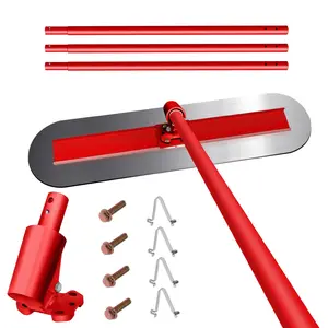 48"×12" Round Fresno Concrete Trowel Set | Round Head Fresno Concrete Float, Aluminum-Magnesium Alloy Concrete Finishing Tool with Adjustable Bracket and 4 Handles, Overall Length 213.7", Red Concrete Smoothing Tool