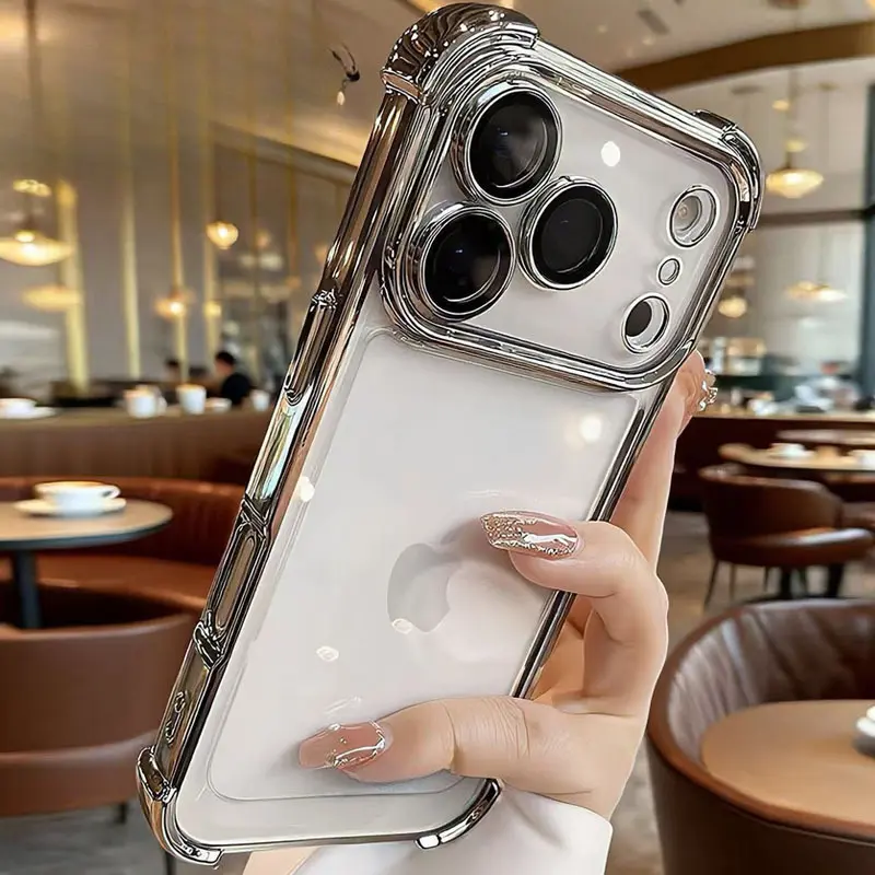 iPhone 17 Pro Max Transparent Case - Electroplated Airbag Shockproof Cover for Apple 17 Air, 16E & 15 Models