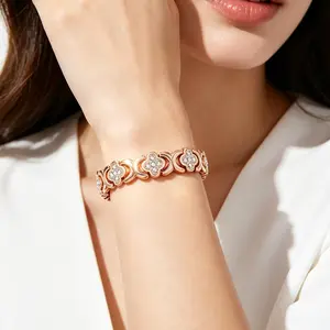 Cyjewel Women's Pure Copper Magnetic Adjustable Minimalist Bangle - Ultra-Strength Neodymium Magnets, Sparkling Infinite Clover Pattern, Rose Gold Female Bracelet, Casual Daily Elegant Costume Jewelry, Buy 1 Get 1 Free