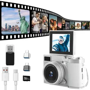 Digital Camera 4800W Pixels - Auto-Focus Vlogging with 180° Flip Screen, 16X Zoom Anti-Shake | YouTube Video Compact Point & Shoot, Includes SD Card