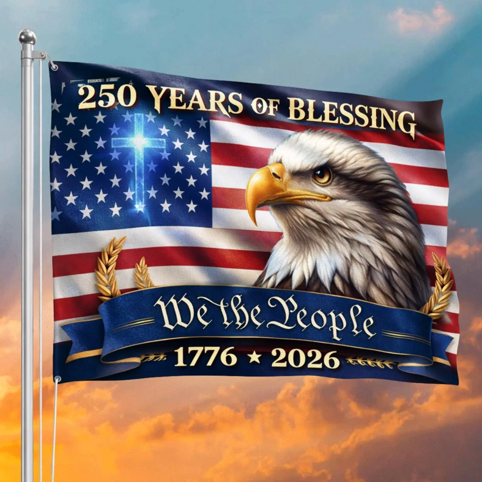 Patriotic 250 Years of Blessing We The People Flag 1776–2026, American History Banner, USA Semiquincentennial 4th of July Flag