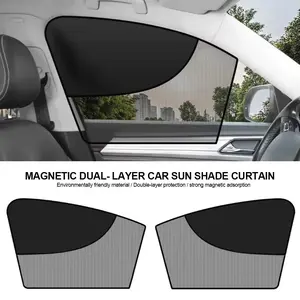 1pc Car Window Shades, Magnetic Double Layer Car Window Blackout Shade Screen with Half Shade, Auto Side Window Sun Shades Block Heat and UV Rays Glare, Fits Most Cars, UV Protective Sunshade