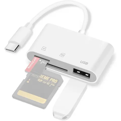 USB-C 3-in-1 Card Reader, Microsd card reader, Compatible with iPhone 17/16/15/iPad Pro, Type-C Android Phones, Laptops, Tablets, SD/Micro SD(TF), USB-C to USB Camera Adapter for Memory Card Reader Plug-and-Play, USB Port Gadget, Usbc Sd Card Reader