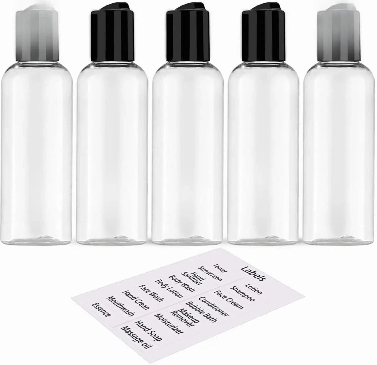 5 Pack 3.4 oz Travel Bottles for Toiletries TSA Approved Leakproof Plastic Empty Travel Size Bottles Containers with Labels Lightweight Tin