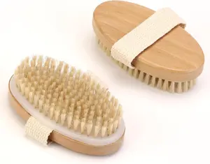 2Pcs Natural Bristle Exfoliating Brush, Body Scrubber for Lymphatic Drainage, Blood Circulation, Wet and Dry Brush, Deep Exfoliation for Smooth Skin