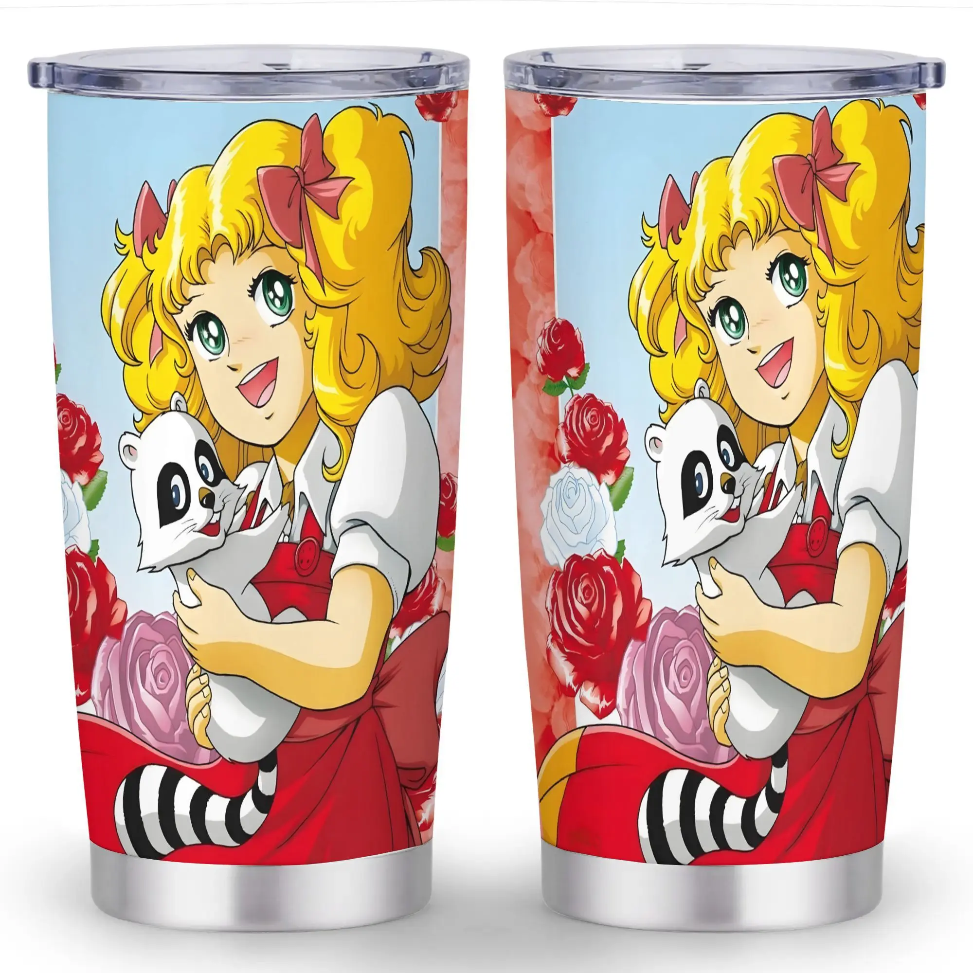 1pc Reusable Candy Anime Vacuum Insulated Stainless Steel Tumbler - 20oz Double-Wall Portable Bottle with Lid, Cute Anime Characters, Thermal Drinkware for Hot/Cold Beverages