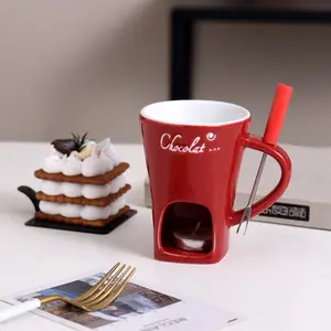 Chocolate Fondue Mug with Fork, Ceramic Personal Chocolate Melting Cup, Ideal Gift Coffee Cup for Chocolate Lovers, Perfect for Hot Beverages