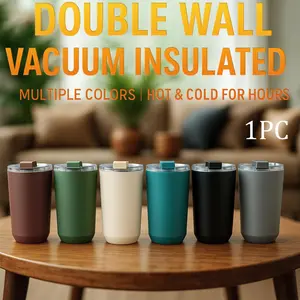 1Pc 15oz Double Wall Stainless Steel Vacuum Insulated Mug with Lid, Vacuum Insulated Flask, Matte Finish, Keep Hot 6H/Cold 12H, Compact Leak-Proof Insulat Cup for Coffee Tea, Great for Office/Commute/Travel/Home Use, Gift for Women Men