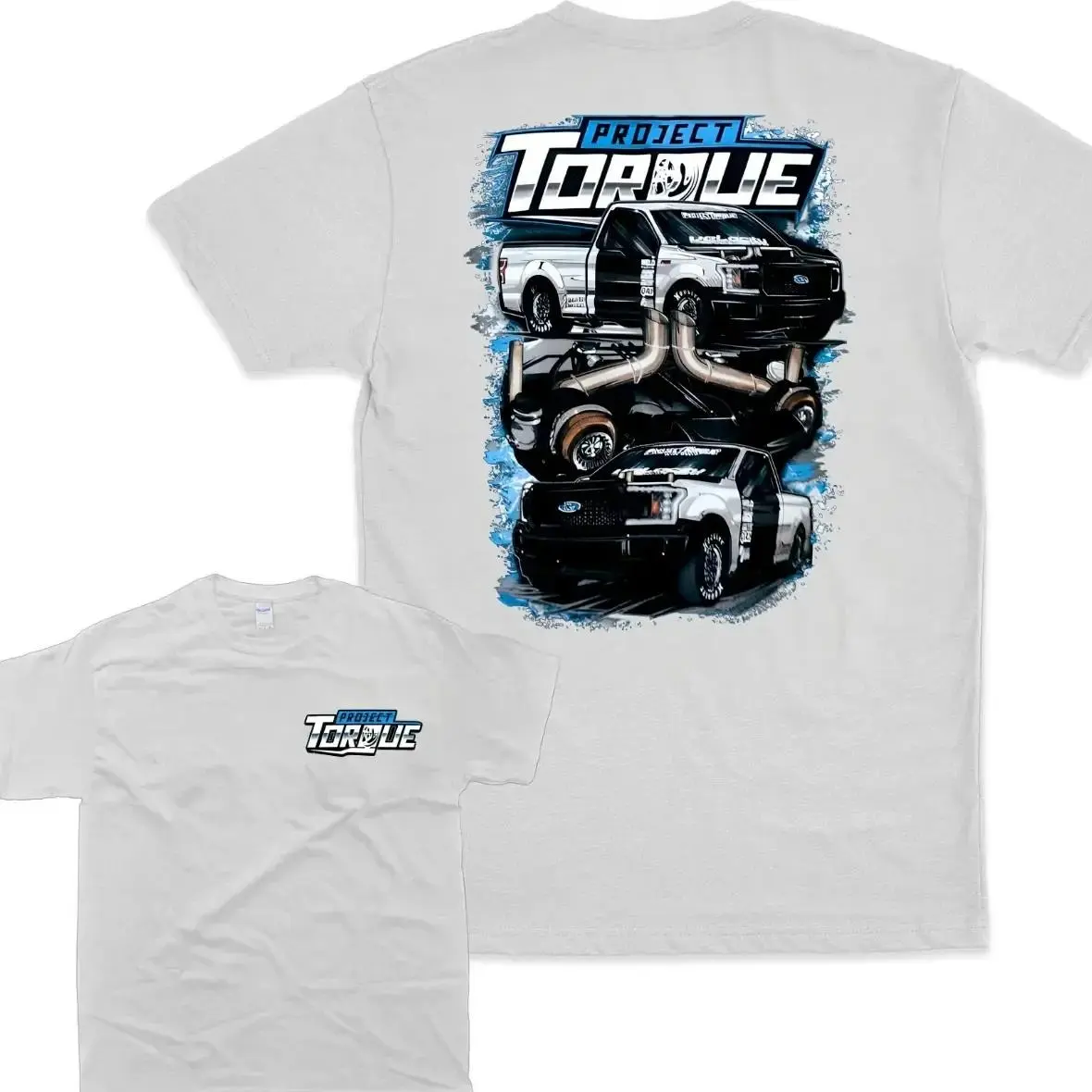 Men's Project Torque Blue Print King Cobra 2.0 Oversized Cotton T-Shirt - Classic Mechanical Graphic, Breathable Hem, Distressed Cargo Fabric Menswear Tee for Racing Enthusiasts