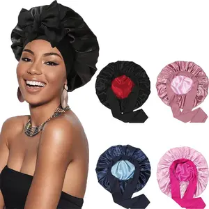 Double Layer Satin Bonnet Silk Bonnet Adjustable Hair Bonnet for Sleeping Hair Bonnets for Women Curly Natural Hair