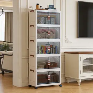 36cm Front Long Storage Cabinet, 25cm Side Width, 2-6 Layers, Living Room Organizer, Home Plastic File Cabinet, Foldable Kitchen Cabinet