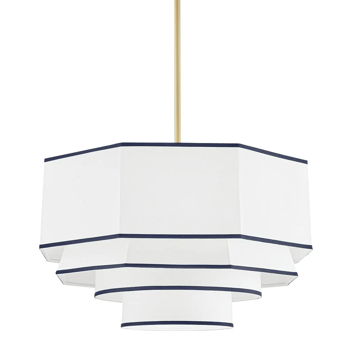 Elegant 6-Light Riverdale Chandelier with Multi-Layered White Linen Shades and Aged Brass Finish