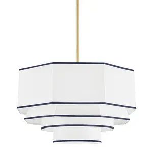 Elegant 6-Light Riverdale Chandelier with Multi-Layered White Linen Shades and Aged Brass Finish