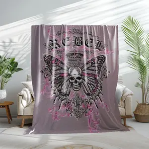 Sweet Cool Girls Essential! Skull Butterfly 'rebel' Blanket, Bold and Stylish Design, Perfect for Home Decor, Cozy and Trendy Accessory