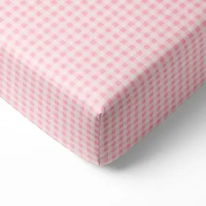Bacati Yarn Dyed 100% Cotton Percale Fitted Crib Sheet – Gingham Checks – Pink