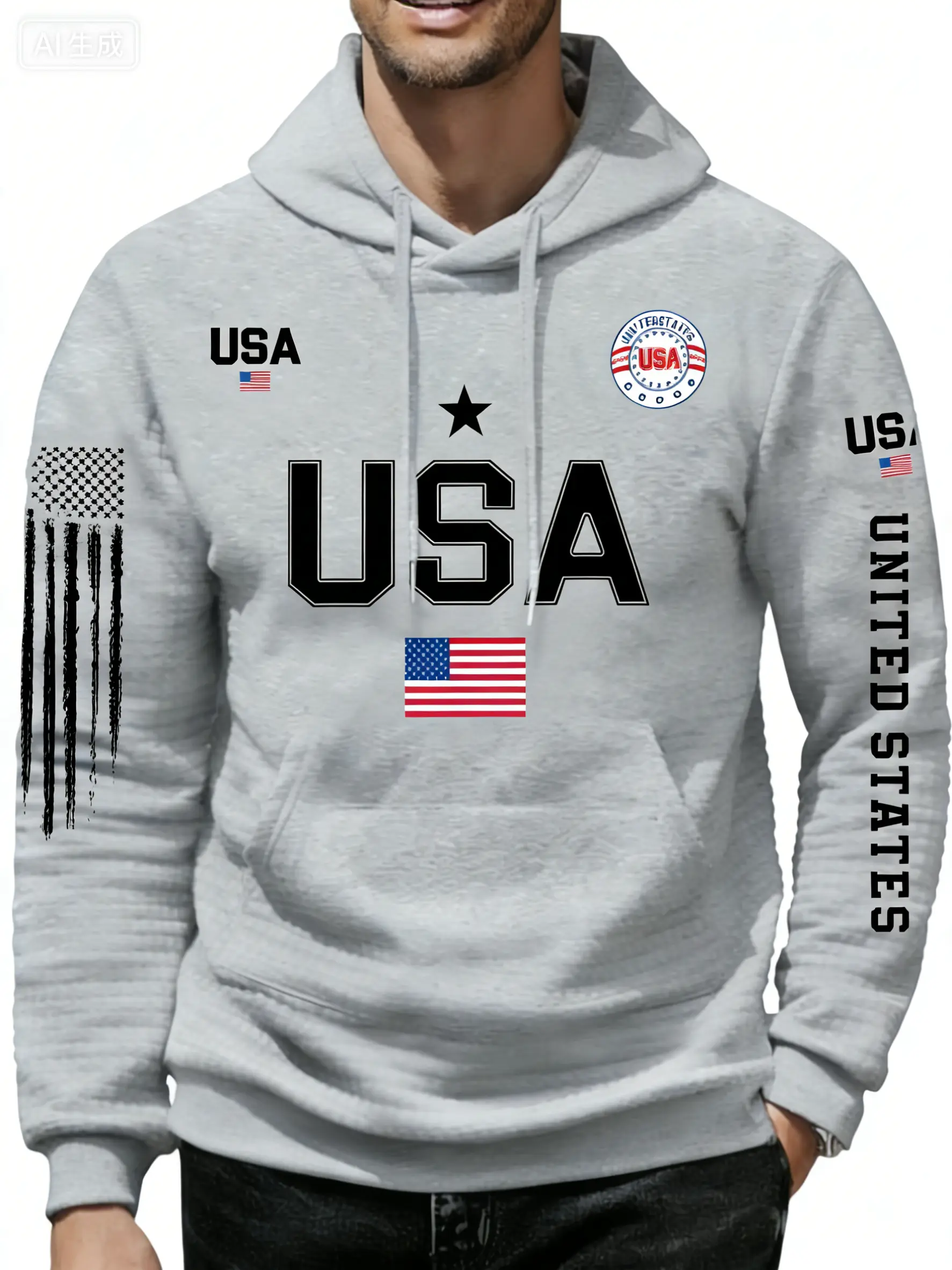 Hoodie Men's American Vintage Style Printed Pullover Comfortable Casual National Trend Top