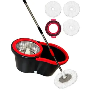 360° Rotating Spin Mop Set, Absorbent Floor Cleaning Tool with 3 Microfiber Mop Heads, Cleaning Brush, and 61in/155cm Long Handle