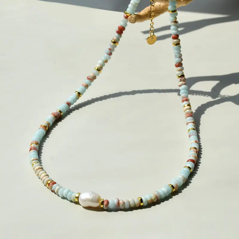 Natural Shoushan Stone & Freshwater Pearl Decor Pendant Design Necklace, Boho Style Jewelry for Women & Girls, Trendy All-match & Exquisite Jewelry for Birthday Gift
