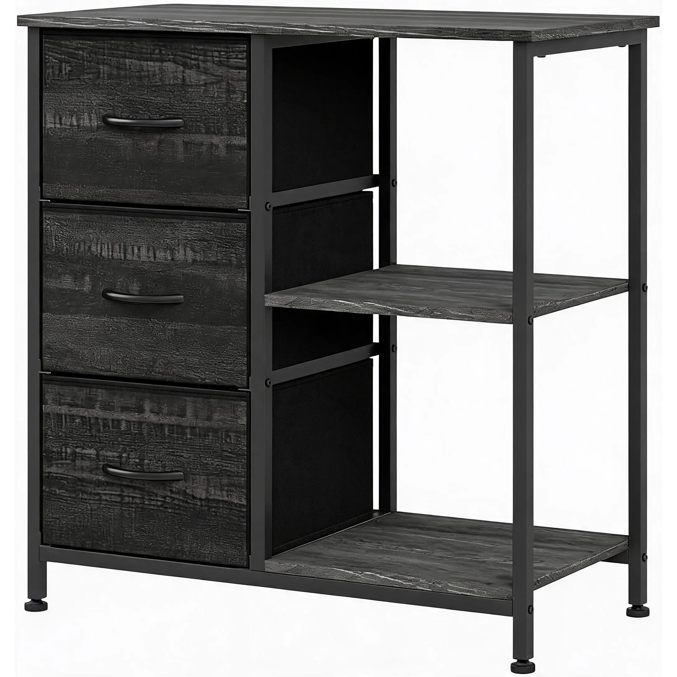 3-Drawer File Cabinet with Printer Stand – Under Desk Organizer with 2 Open Storage Shelves – Space-Saving Filing Cabinet for Home Office – Black/White