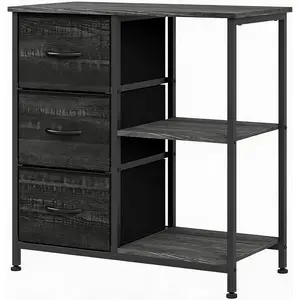 3-Drawer File Cabinet with Printer Stand – Under Desk Organizer with 2 Open Storage Shelves – Space-Saving Filing Cabinet for Home Office – Black/White