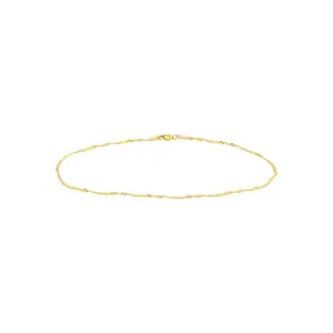 14k Yellow Gold Singapore Flat Saturn Chain Anklet, 10"