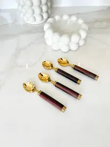 Gold Tea Spoon with Wood Handle (Set of 4)