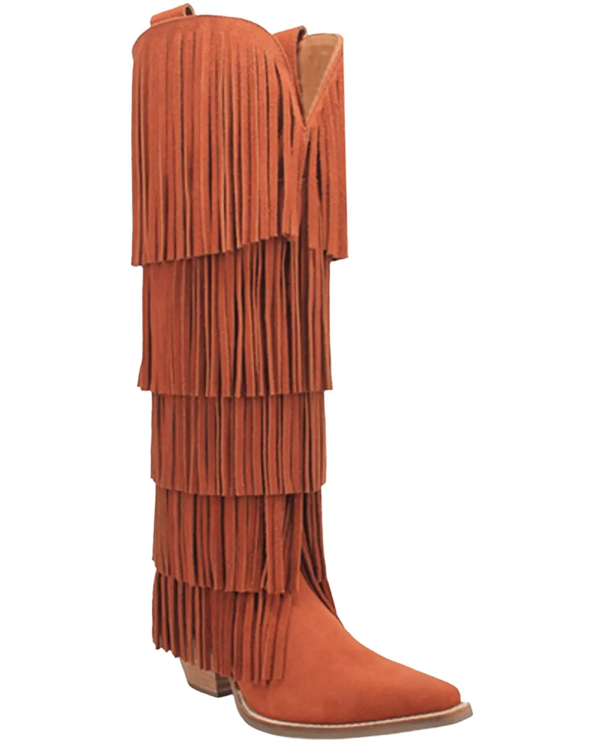 Dingo Women's Wild  Suede Fringe Tall Western Boot Snip Toe - Di 276-Rust