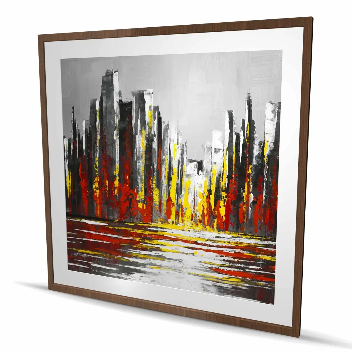 212 MAIN Framed Print Wall Artwork - 48x48 in. Modern Abstract Red City Skyline, Bold Artistic Design, Home Decor Products, Room Accessories for Home Decoration