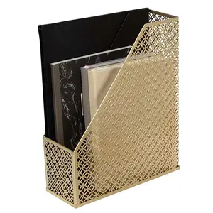 BLU MONACO Gold Magazine File Holder - Decorative Metal Magazine Organizer for Desk or Shelves - Book Holder and File Storage Bin - 3.75" x 10" x 11.5"