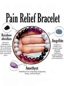 Pain Relief Bracelet, Rainbow Obsidian Angelite Amethyst, Natural Stone Healing Jewelry, Migraine Stress Tension Relief, Muscle Joint Pain Soother, Wellness Accessory, TikTok Viral