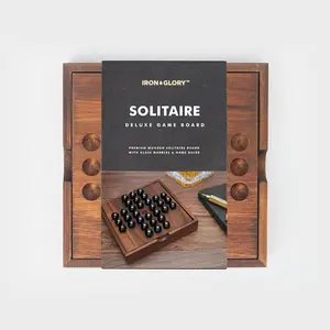 Iron & Glory Solitaire Game - Travel Games - Solitaire Marble Game - Deluxe Wooden Puzzle Board - Strategy Games for Adults - Brain Teaser Puzzle