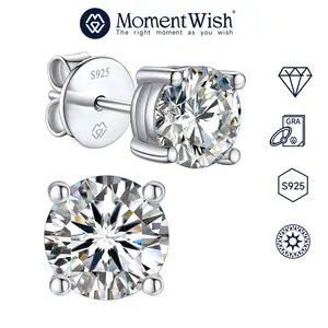 【#07 Classic Stud】MomentWish Synthetic Moissanite Earrings for Women/Men, 0.5-2Carat Synthetic Moissanite Stud in 925 Sterling Silver