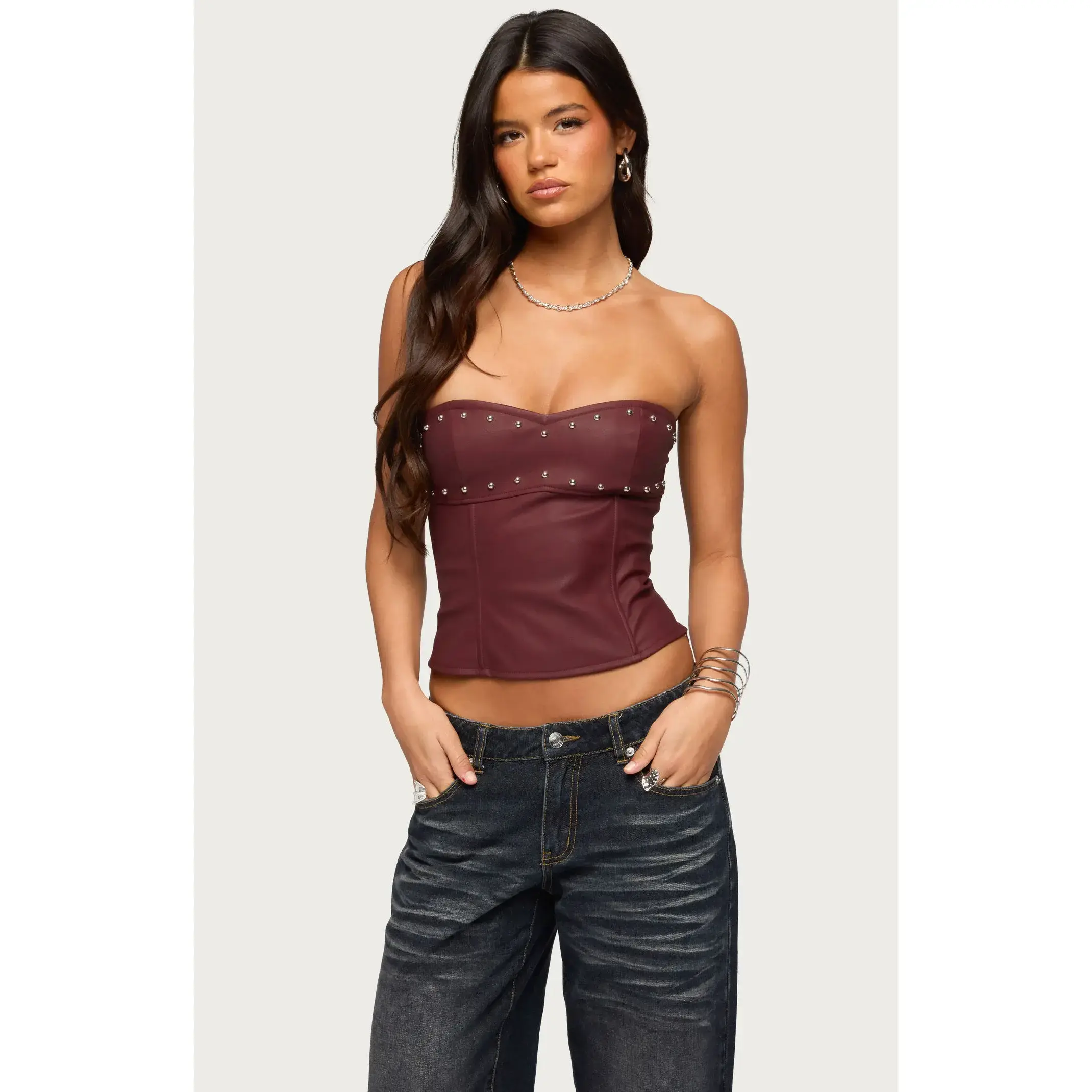 Edikted Women's Izara Studded Faux Leather Corset