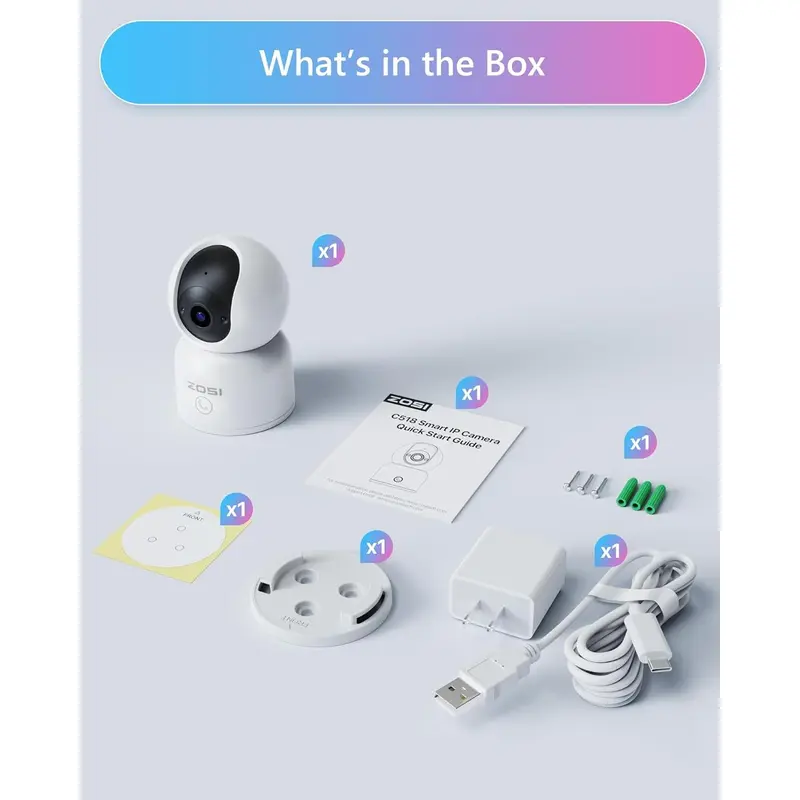 ZOSI C518 3MP 2K Indoor Pan-Tilt Smart Home Security Camera - Corded Power, Plug-and-Play, 2.4G/5G Dual-Band Wi-Fi, Phone App Control, Night Vision, Person Detection, 2-Way Audio, Cloud & Local Storage, 2-Year Guarantee