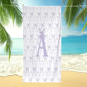 Personalized Purple Bow Letter Beach Towel, Coquette Style Pool Towel, Soft Absorbent Camping Towel, Quick Dry Bath Towel Blanket, Lightweight for Travel Swimming Outdoor, Ideal Gift for Teen Girls