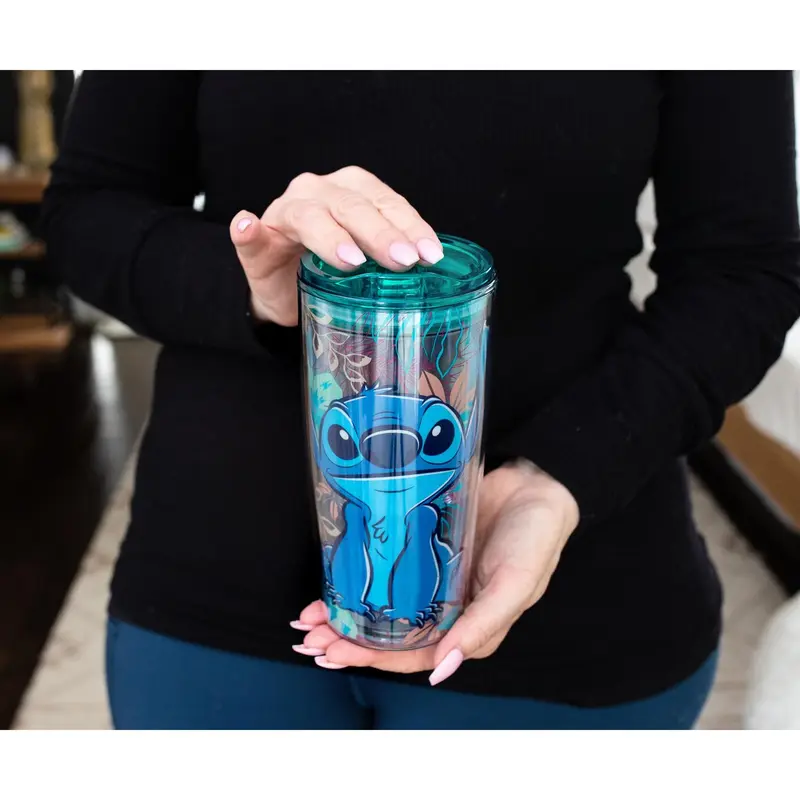 Disney Lilo & Stitch Character Portable Beverage Travel Tumbler with Slide-Close Lid, 20 oz, by Toynk x Silver Buffalo