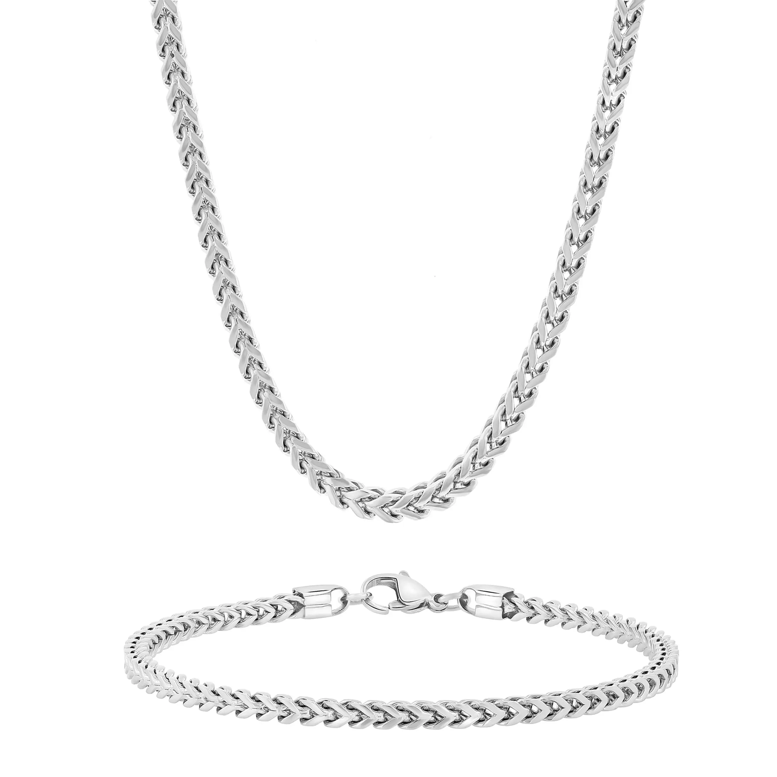 Men's Tungsten Slim Franco Bracelet & Chain Set - 3mm Narrow Profile, Clean Structured Look, Durable Polished Build, Modern Twist on the Classic Curb, Matching Everyday Jewelry Set, Staple for Daily Wear, Chain and Bracelet Set