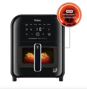 T-fal Infrared Air Fryer, 2x Faster Than Traditional Heating*, Large Air Fryer Toaster Oven Combo, 6 Qt Digital Touch Screen, 7-in-1 Cooking Functions, No-Shake Technology, 1550W, Black